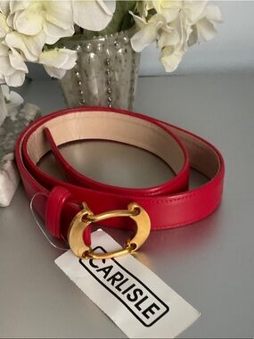 Carlisle Red Leather Belt with Brass Oval Buckle